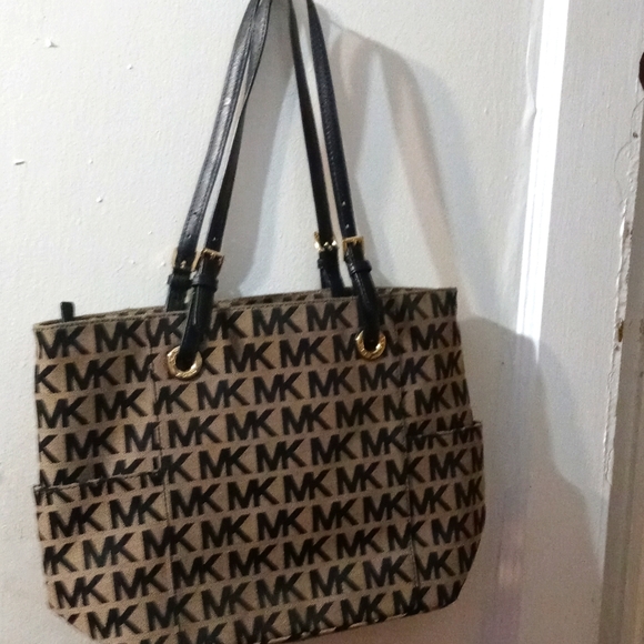 Good Used M.K Black and Black M K Letters Tote Bag Nice Bag
